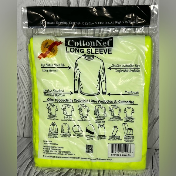 Cottonnet Supreme Long Sleeve Shirt Safety Neon XL Top Stich Neck Rib Preshrunk - Picture 3 of 3